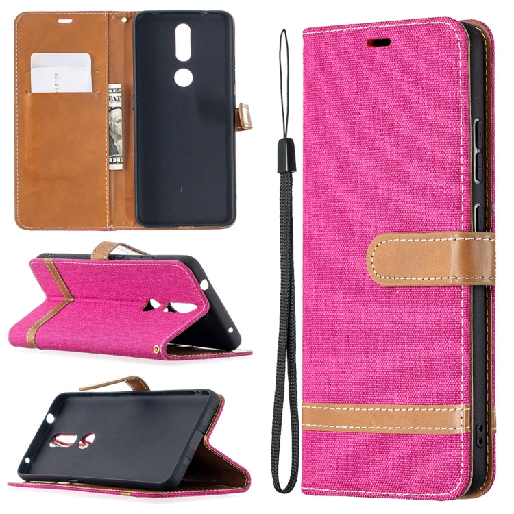 For Nokia 2.4 Color Matching Denim Texture Leather Case with Holder & Card Slots & Wallet & Lanyard