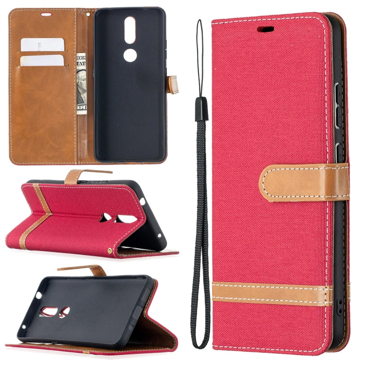 For Nokia 2.4 Color Matching Denim Texture Leather Case with Holder & Card Slots & Wallet & Lanyard
