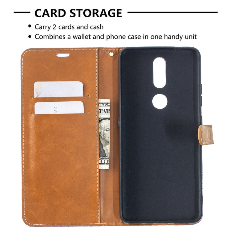 For Nokia 2.4 Color Matching Denim Texture Leather Case with Holder & Card Slots & Wallet & Lanyard