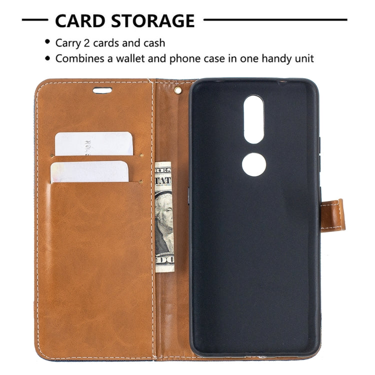 For Nokia 2.4 Color Matching Denim Texture Leather Case with Holder & Card Slots & Wallet & Lanyard