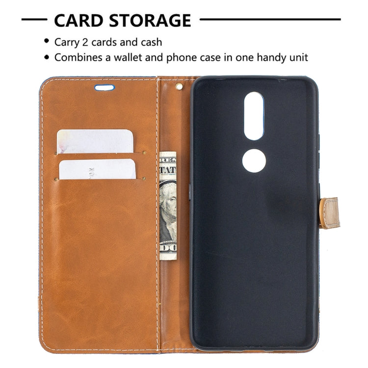 For Nokia 2.4 Color Matching Denim Texture Leather Case with Holder & Card Slots & Wallet & Lanyard
