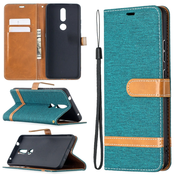 For Nokia 2.4 Color Matching Denim Texture Leather Case with Holder & Card Slots & Wallet & Lanyard