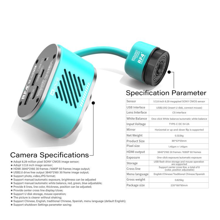 RF4 RF-C39 2 in 1 4K Visible and Infrared Dual-Spectral Thermal Camera for PCB Fault Detector - Blue