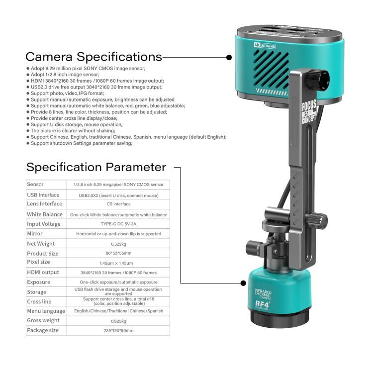 RF4 RF-C39L 2 in 1 4K Visible and Infrared Dual-Spectral Thermal Camera with Fixed Trestle - Blue
