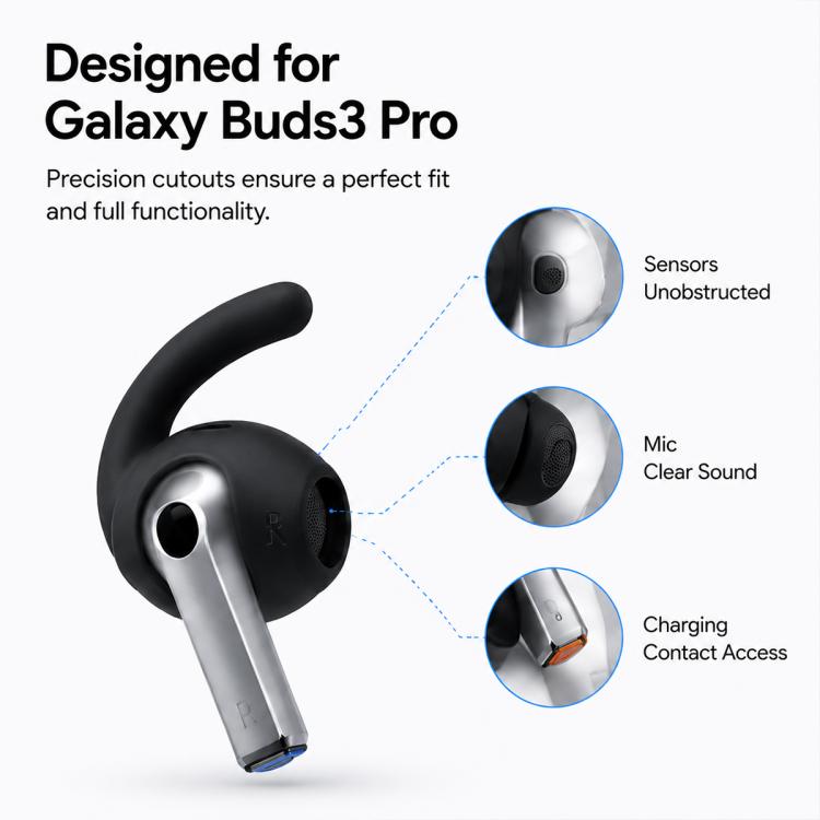 For Galaxy Buds3 Pro XDcase 3 Pairs Silicone Anti-slip Sports Ear Caps with Storage Case & Carabiner