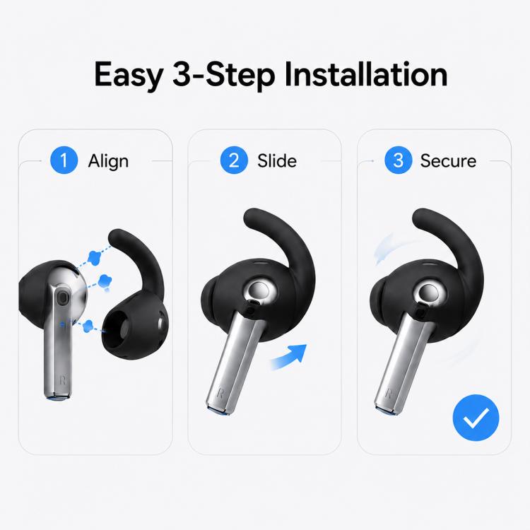 For Galaxy Buds3 Pro XDcase 3 Pairs Silicone Anti-slip Sports Ear Caps with Storage Case & Carabiner