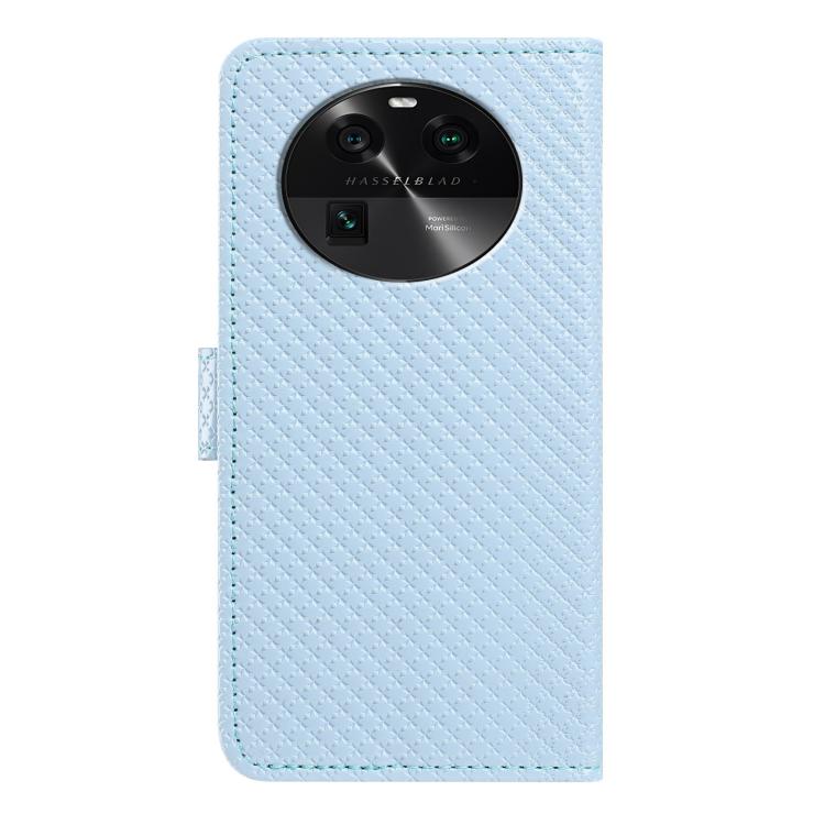 For OPPO Find X6 Mirrored Buckle Vegan Leather Phone Case with Small Black Cord