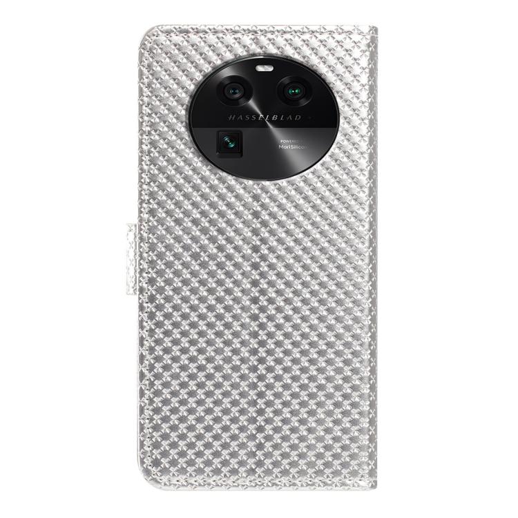 For OPPO Find X6 Mirrored Buckle Vegan Leather Phone Case with Small Black Cord