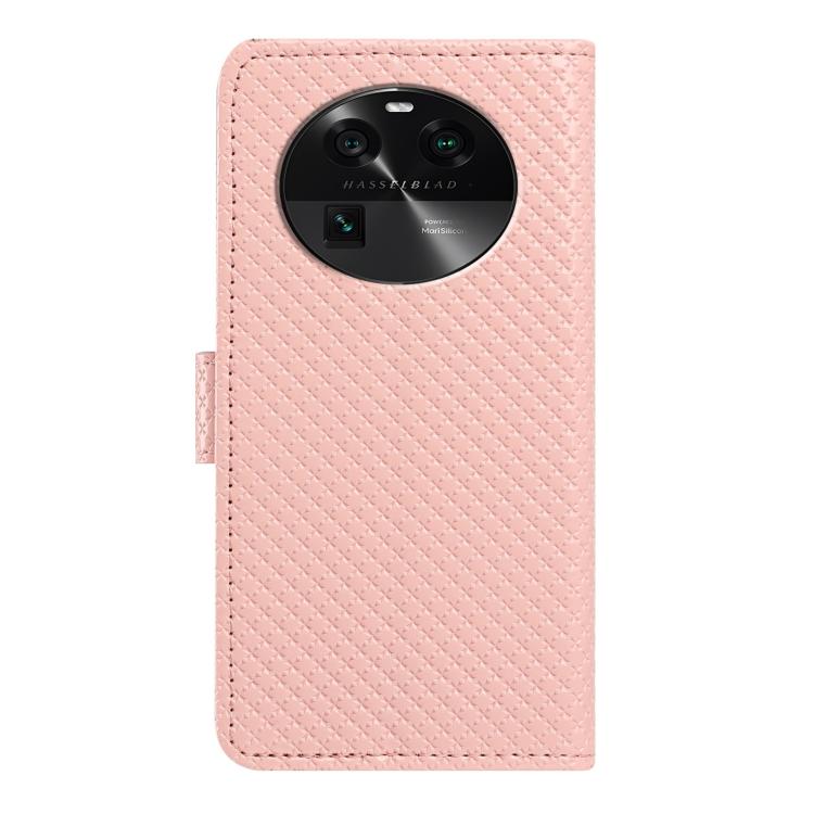 For OPPO Find X6 Pro Mirrored Buckle Vegan Leather Phone Case with Small Black Cord