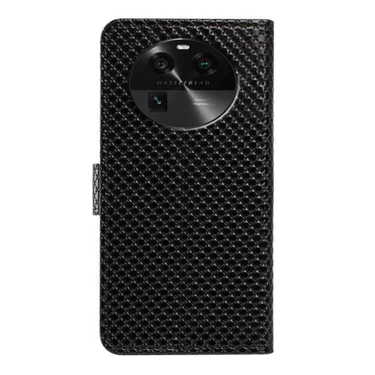 For OPPO Find X6 Pro Mirrored Buckle Vegan Leather Phone Case with Small Black Cord