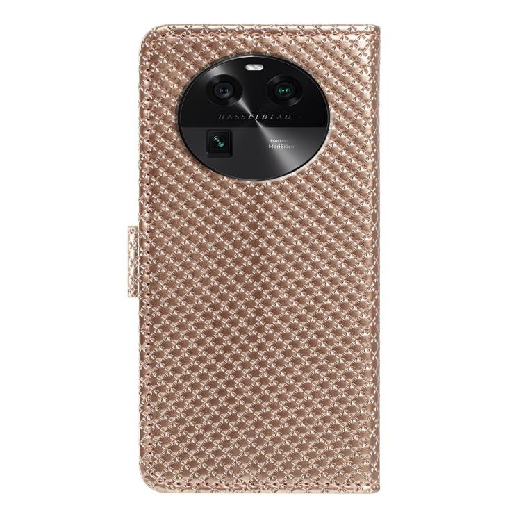 For OPPO Find X6 Pro Mirrored Buckle Vegan Leather Phone Case with Small Black Cord