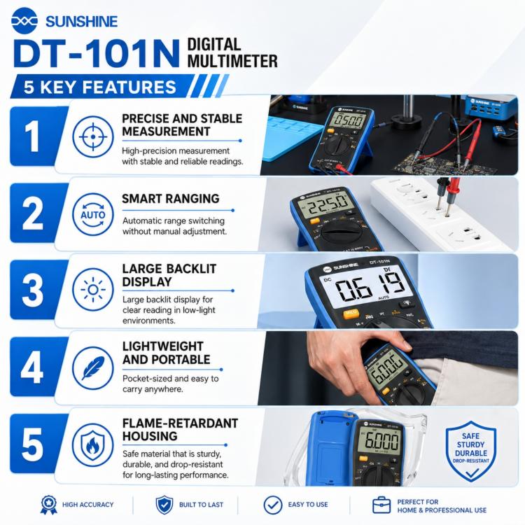 SUNSHINE DT-101N Pocket-Style Auto-Range Smart Precision Multimeter