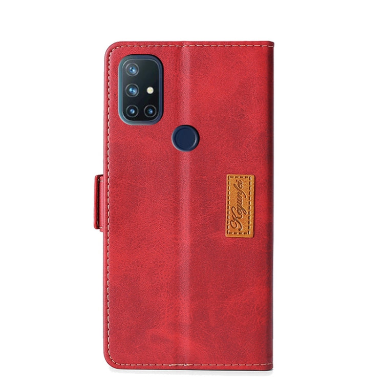 For OnePlus Nord N10 5G Retro Texture Contrast Color Side Buckle Horizontal Flip Leather Case with Holder & Card Slots & Wallet