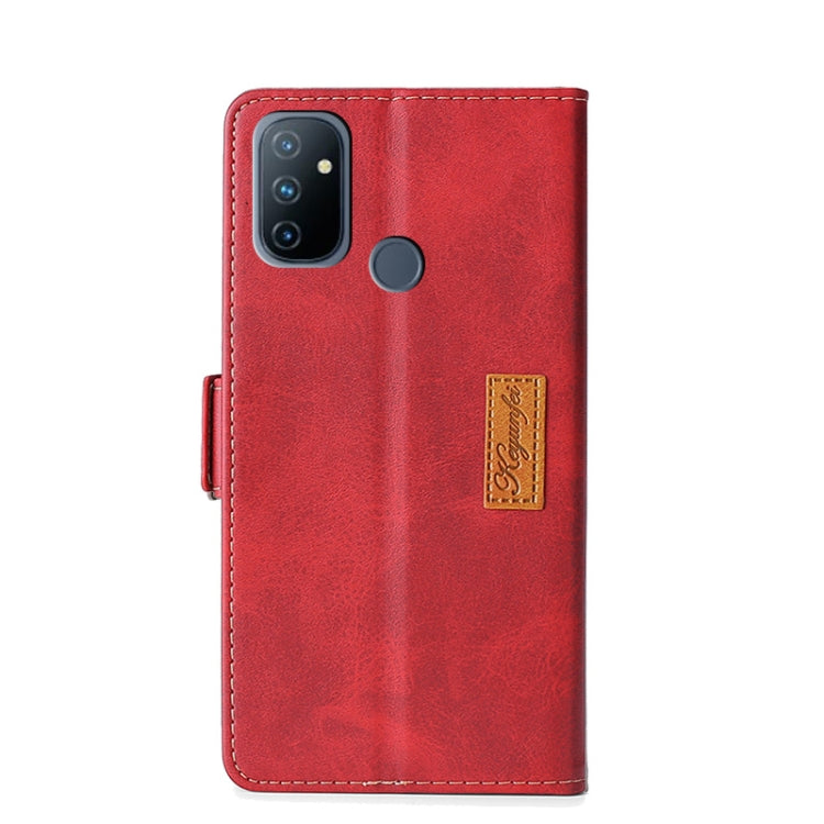 For OnePlus Nord N100 Retro Texture Contrast Color Side Buckle Horizontal Flip Leather Case with Holder & Card Slots & Wallet