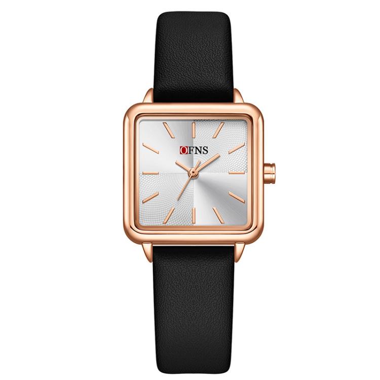 SANDA 1316 Ladies 3ATM Waterproof Alloy Case Quartz Watch, Strap:Leather-Black