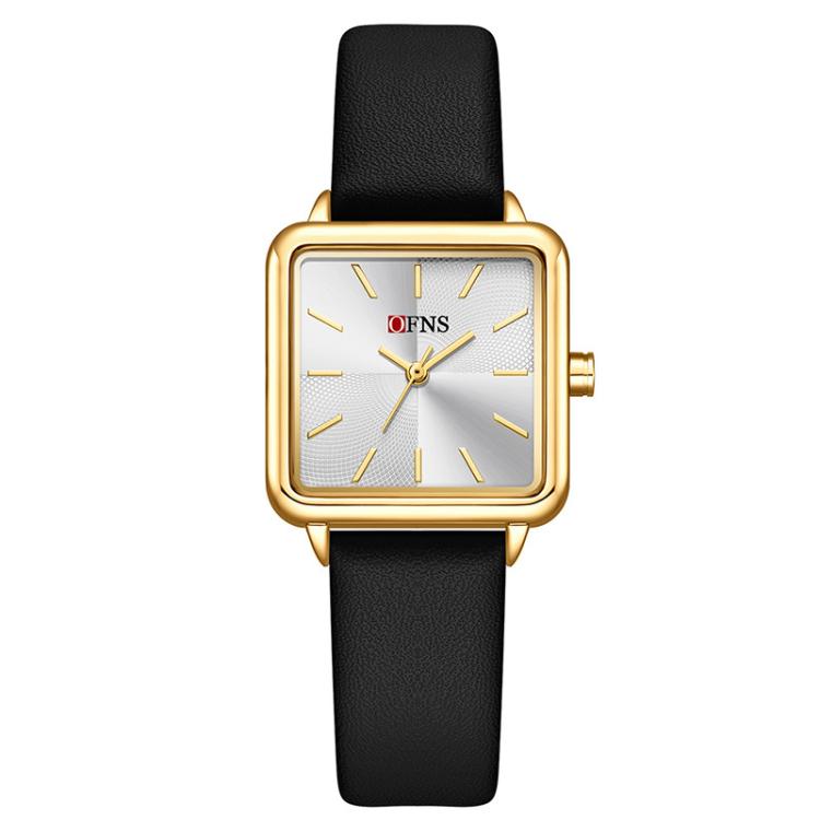 SANDA 1316 Ladies 3ATM Waterproof Alloy Case Quartz Watch, Strap:Leather-Black