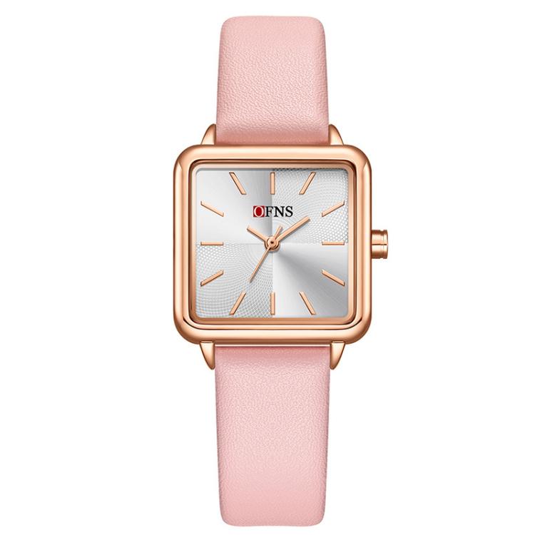 SANDA 1316 Ladies 3ATM Waterproof Alloy Case Quartz Watch, Strap:Leather-Pink