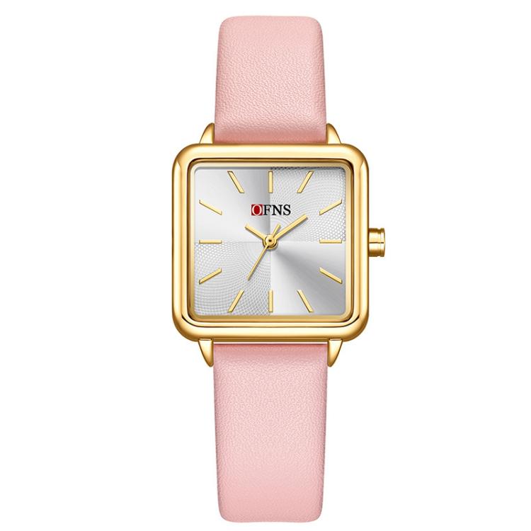 SANDA 1316 Ladies 3ATM Waterproof Alloy Case Quartz Watch, Strap:Leather-Pink
