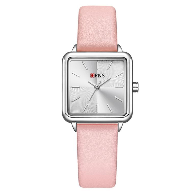SANDA 1316 Ladies 3ATM Waterproof Alloy Case Quartz Watch, Strap:Leather-Pink