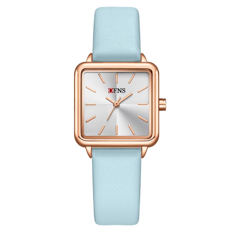 SANDA 1316 Ladies 3ATM Waterproof Alloy Case Quartz Watch, Strap:Leather-Blue
