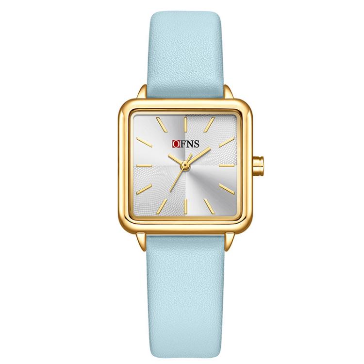 SANDA 1316 Ladies 3ATM Waterproof Alloy Case Quartz Watch, Strap:Leather-Blue