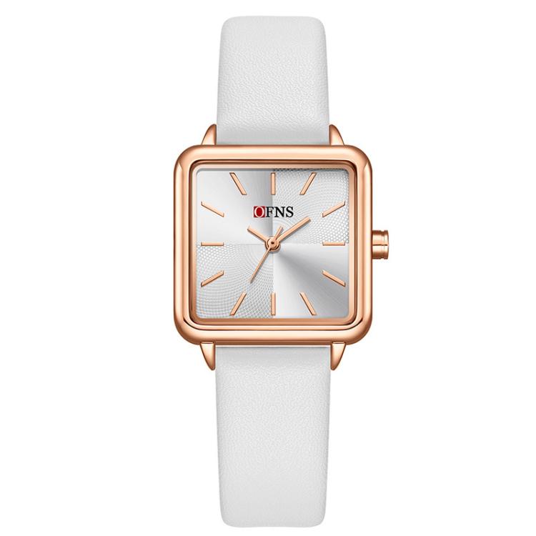 SANDA 1316 Ladies 3ATM Waterproof Alloy Case Quartz Watch, Strap:Leather-White