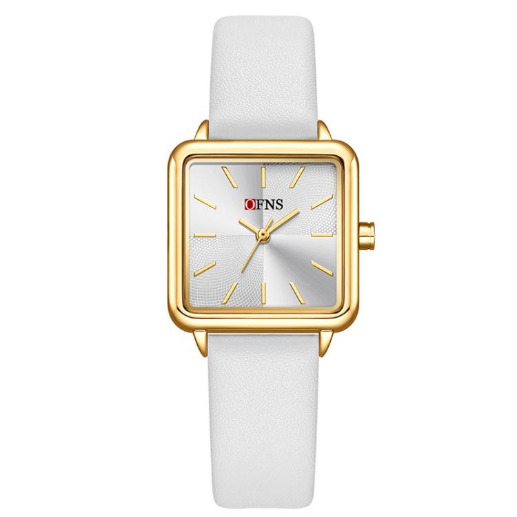 SANDA 1316 Ladies 3ATM Waterproof Alloy Case Quartz Watch, Strap:Leather-White