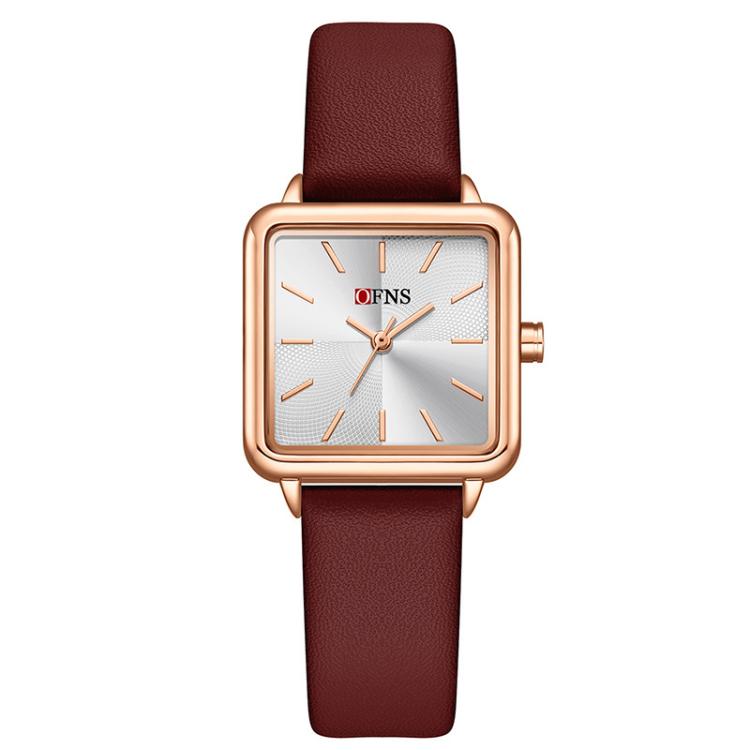SANDA 1316 Ladies 3ATM Waterproof Alloy Case Quartz Watch, Strap:Leather-Red