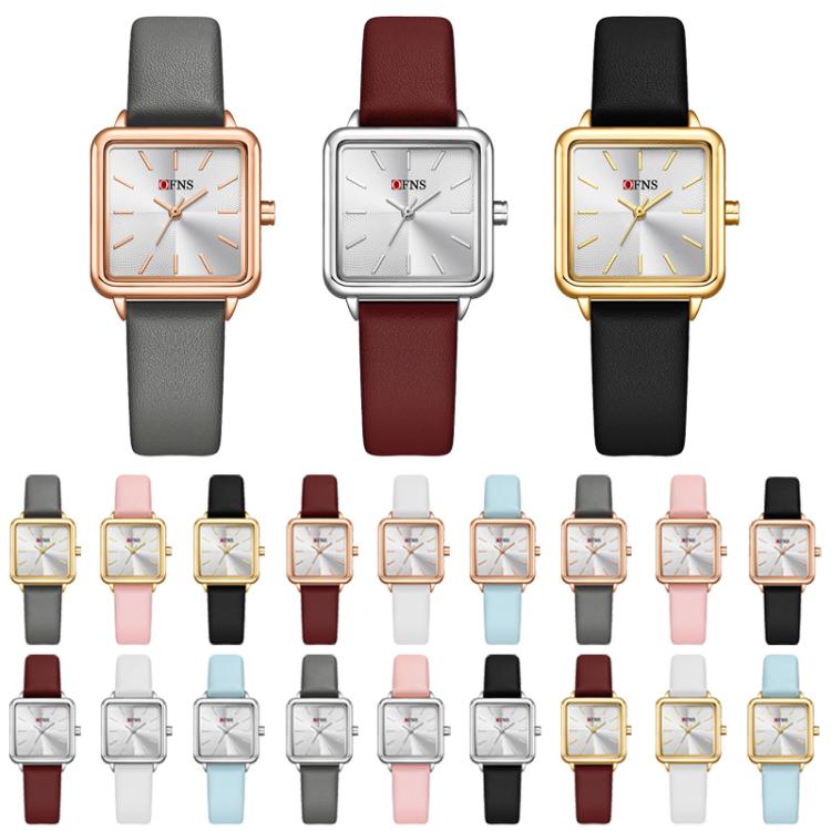 SANDA 1316 Ladies 3ATM Waterproof Alloy Case Quartz Watch, Strap:Leather-White