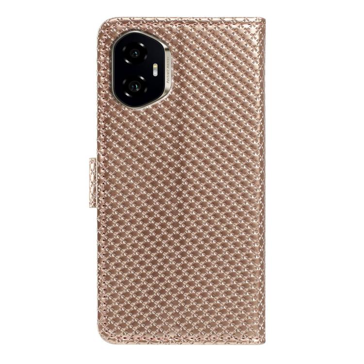For Honor 300 5G Mirrored Buckle Vegan Leather Phone Case with Small Black Cord