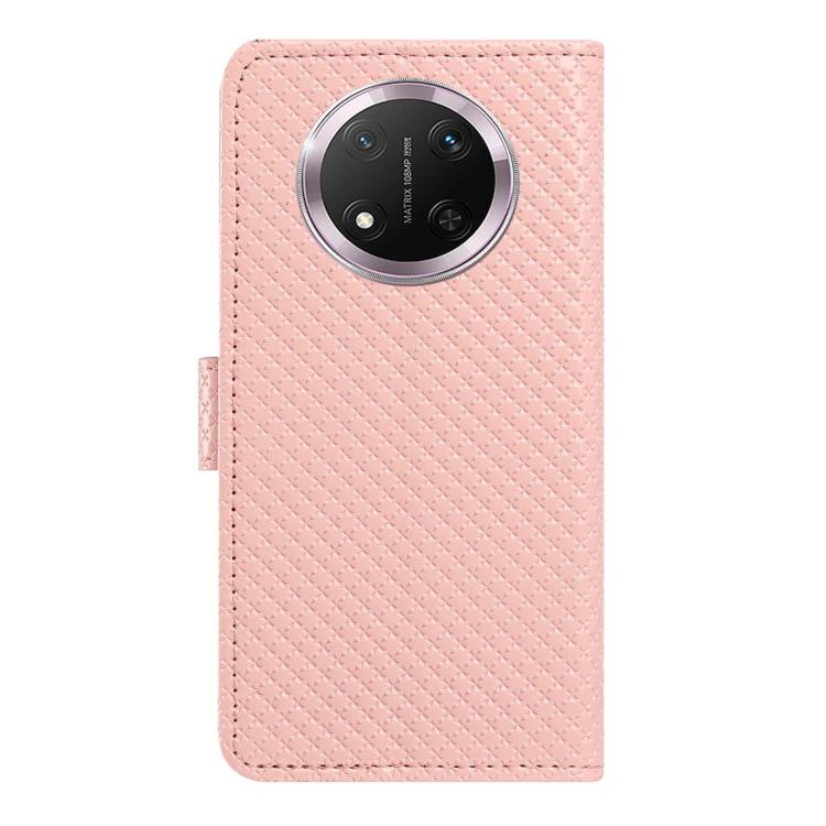 For Honor X9c Mirrored Buckle Vegan Leather Phone Case with Small Black Cord