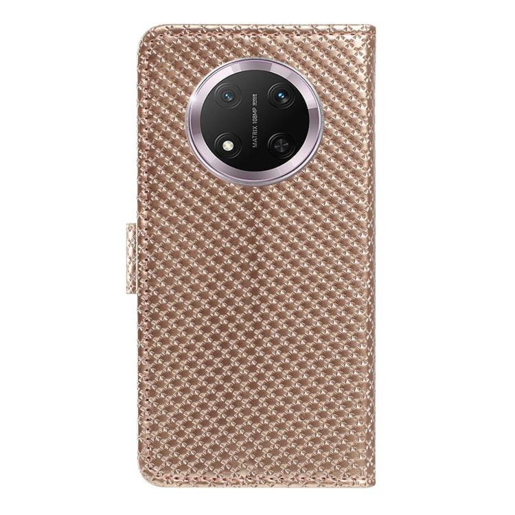 For Honor X9c Mirrored Buckle Vegan Leather Phone Case with Small Black Cord