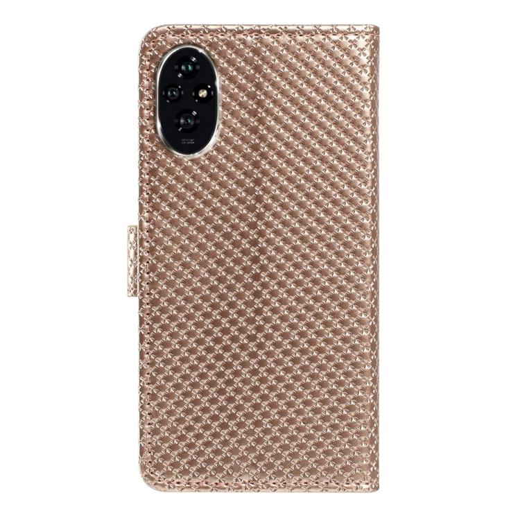 For Honor 200 5G Mirrored Buckle Vegan Leather Phone Case with Small Black Cord