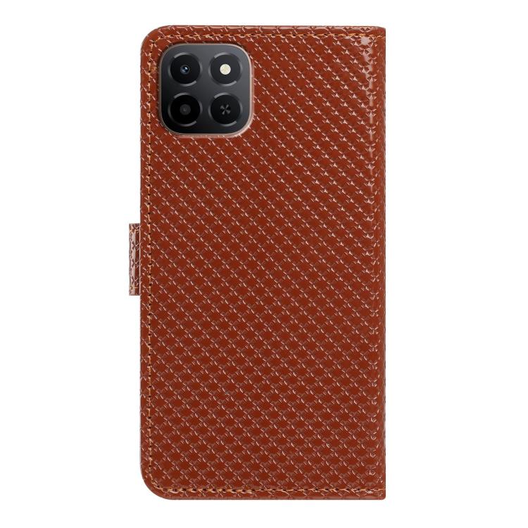 For Honor X6c 4G Mirrored Buckle Vegan Leather Phone Case with Small Black Cord