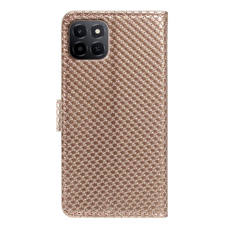 For Honor X6c 4G Mirrored Buckle Vegan Leather Phone Case with Small Black Cord