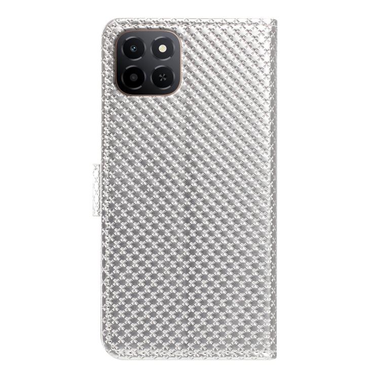 For Honor X6c 4G Mirrored Buckle Vegan Leather Phone Case with Small Black Cord