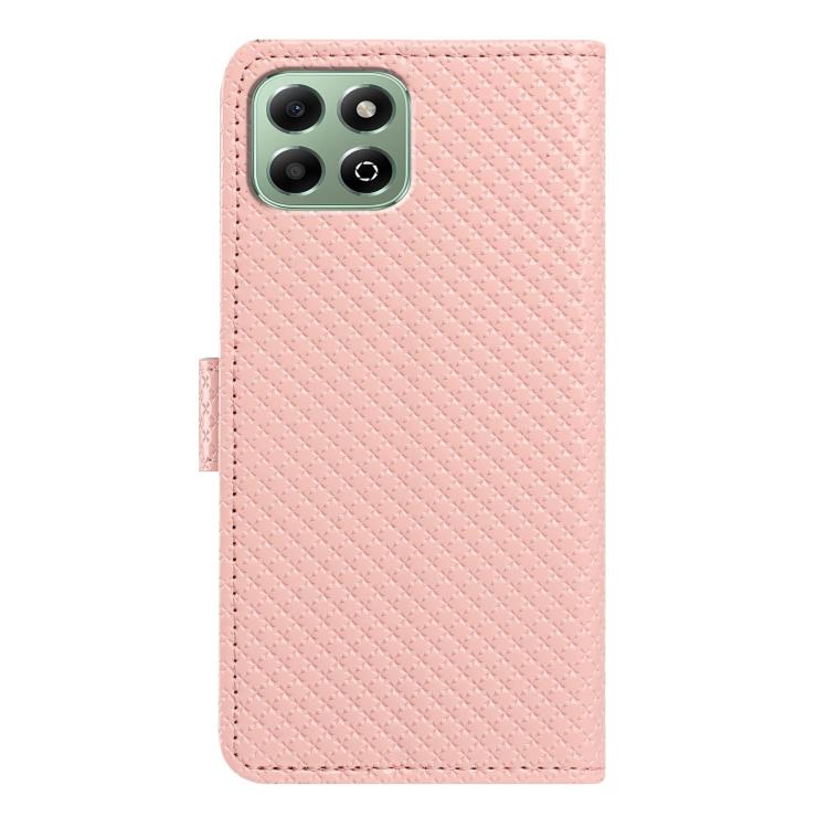 For Honor X6b 5G Mirrored Buckle Vegan Leather Phone Case with Small Black Cord