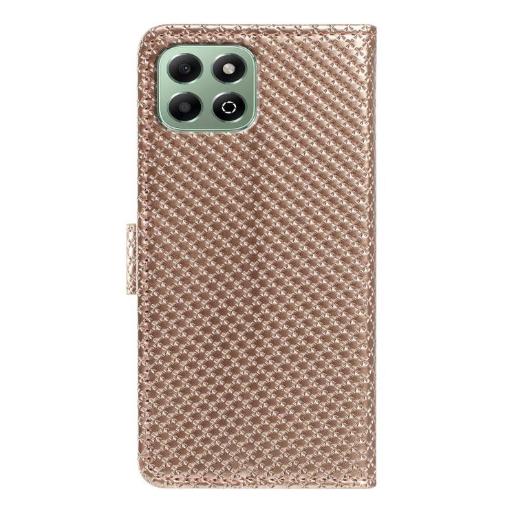 For Honor X6b 5G Mirrored Buckle Vegan Leather Phone Case with Small Black Cord