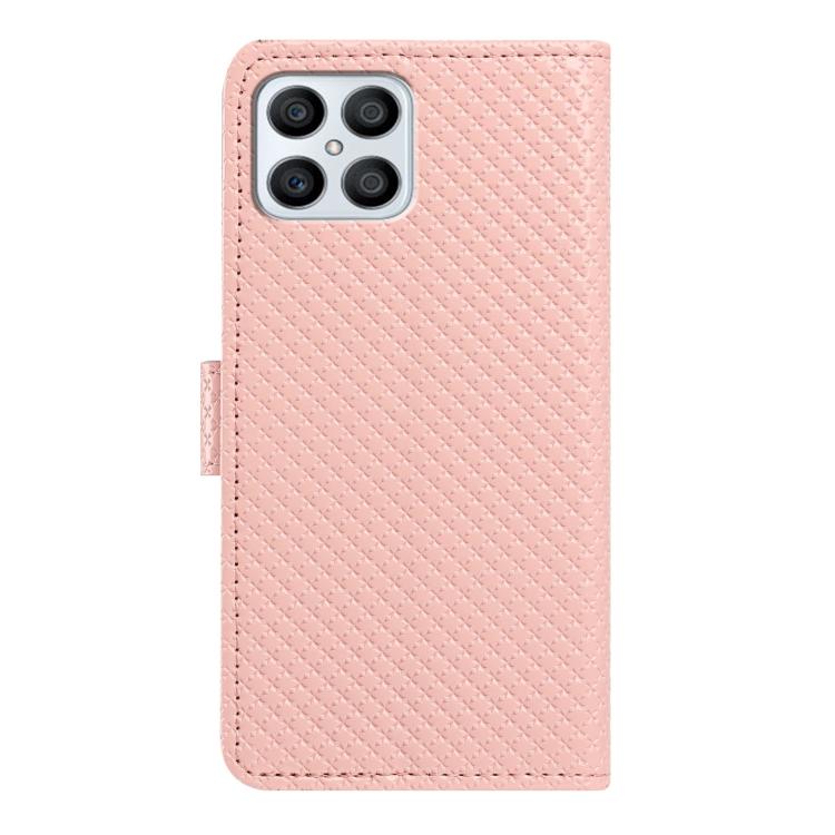 For Honor X8b Mirrored Buckle Vegan Leather Phone Case with Small Black Cord