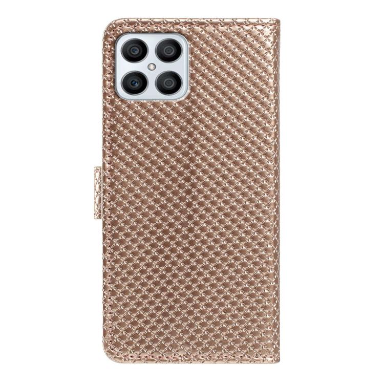 For Honor X8b Mirrored Buckle Vegan Leather Phone Case with Small Black Cord