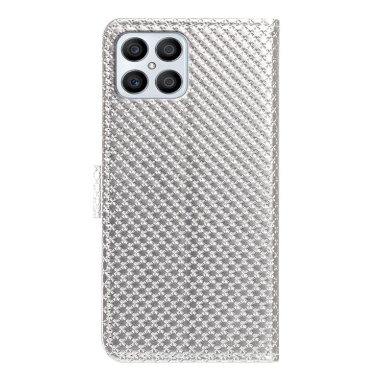For Honor X8b Mirrored Buckle Vegan Leather Phone Case with Small Black Cord