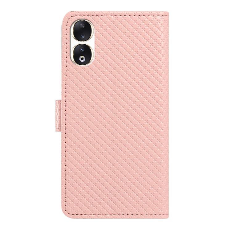 For Honor 90 Pro 5G Mirrored Buckle Vegan Leather Phone Case with Small Black Cord