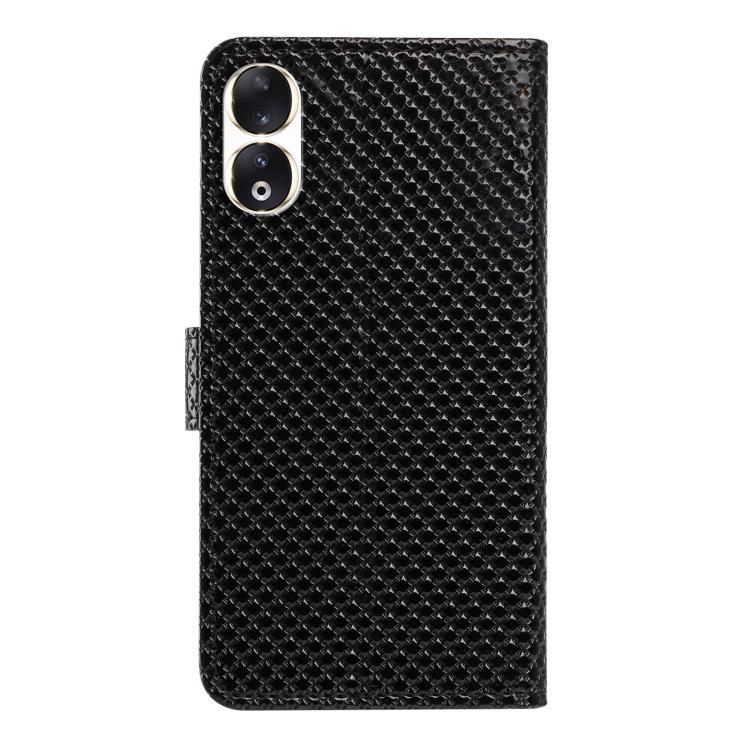 For Honor 90 Pro 5G Mirrored Buckle Vegan Leather Phone Case with Small Black Cord