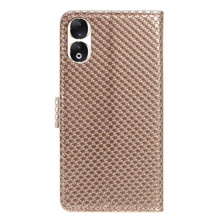 For Honor 90 Pro 5G Mirrored Buckle Vegan Leather Phone Case with Small Black Cord