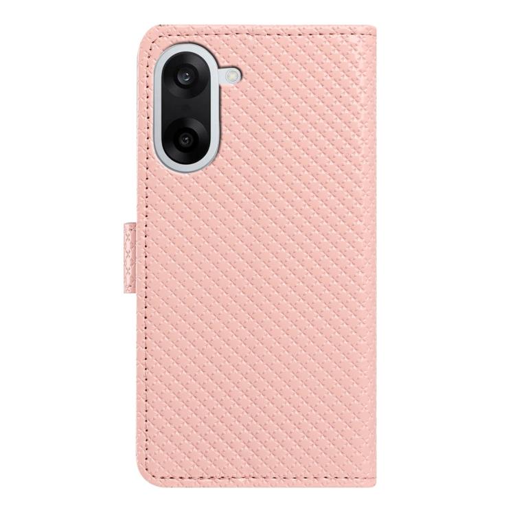 For OnePlus Nord CE5 5G Global Mirrored Buckle Vegan Leather Phone Case with Small Black Cord