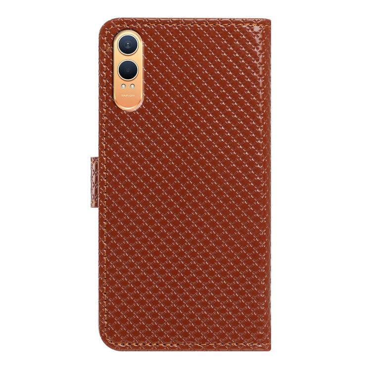 For OnePlus Nord CE4 Mirrored Buckle Vegan Leather Phone Case with Small Black Cord