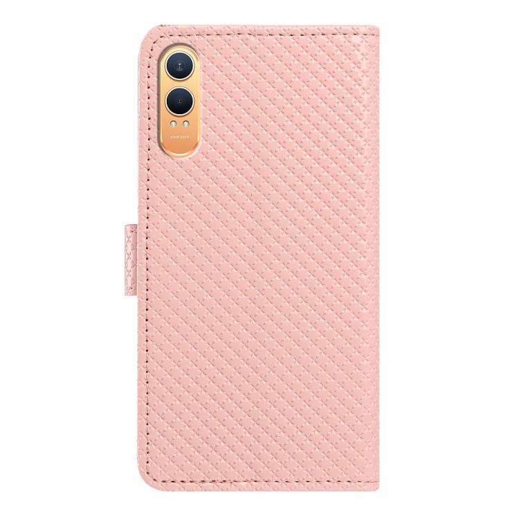 For OnePlus Nord CE4 Mirrored Buckle Vegan Leather Phone Case with Small Black Cord