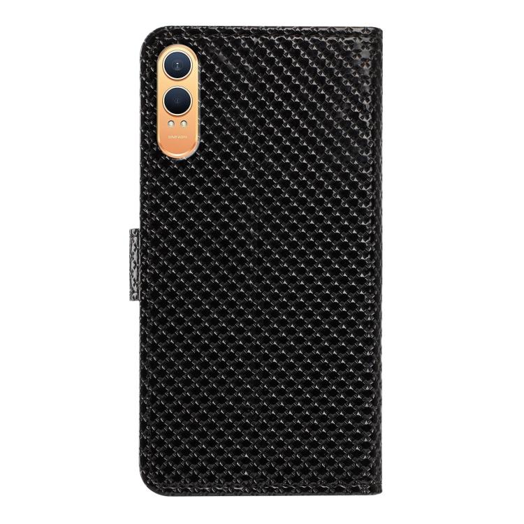 For OnePlus Nord CE4 Mirrored Buckle Vegan Leather Phone Case with Small Black Cord