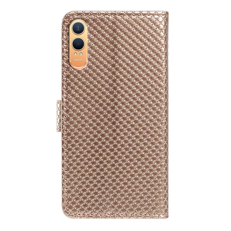 For OnePlus Nord CE4 Mirrored Buckle Vegan Leather Phone Case with Small Black Cord