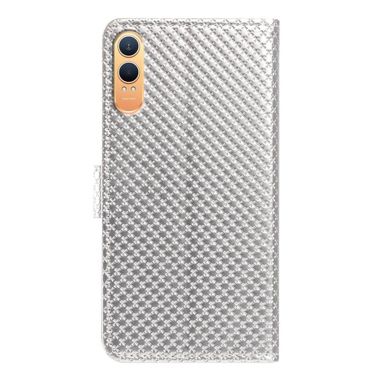 For OnePlus Nord CE4 Mirrored Buckle Vegan Leather Phone Case with Small Black Cord